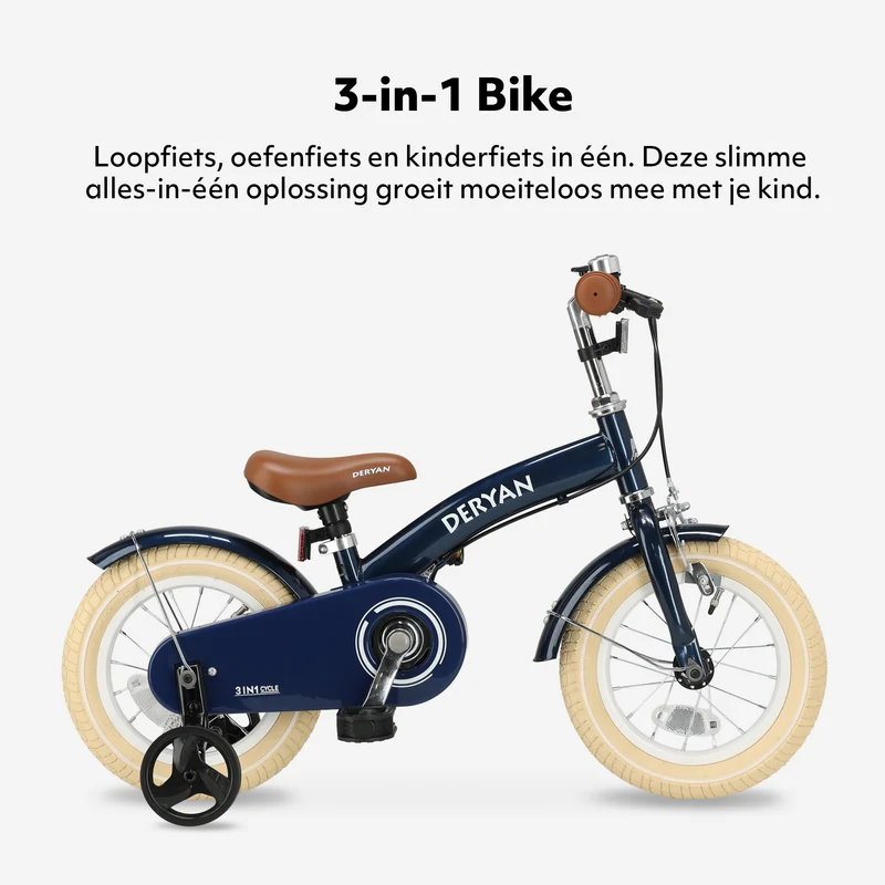 Luxus Kinderfahrrad 12 Zoll - 3 in 1 - Balance Fahrrad Blau