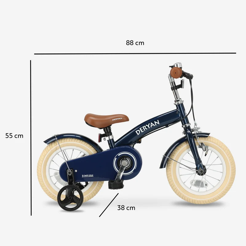 Luxus Kinderfahrrad 12 Zoll - 3 in 1 - Balance Fahrrad Blau