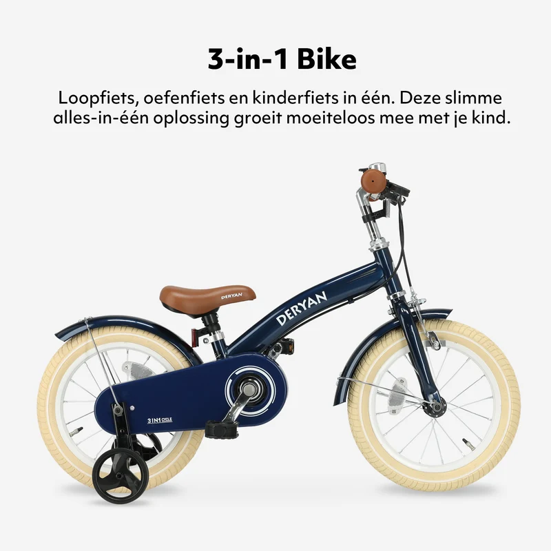 Luxus Kinderfahrrad 14 Zoll - 3 in 1 - Balance Fahrrad Blau