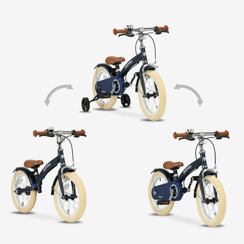 Luxus Kinderfahrrad 14 Zoll - 3 in 1 - Balance Fahrrad Blau