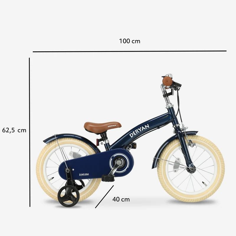 Luxus Kinderfahrrad 14 Zoll - 3 in 1 - Balance Fahrrad Blau