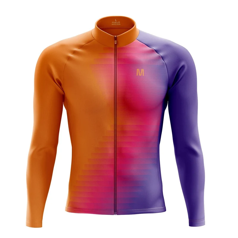 Men's Orange Purple Long Sleeve Cycling Jersey