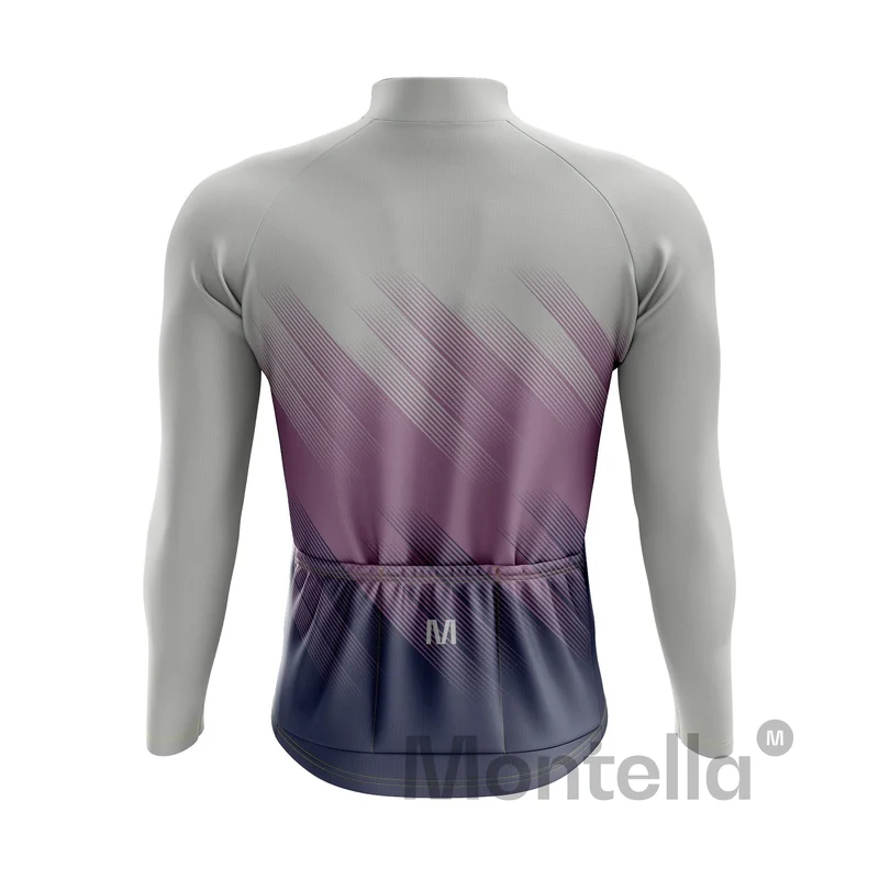 Men's Grey Purple Long Sleeve Cycling Jersey