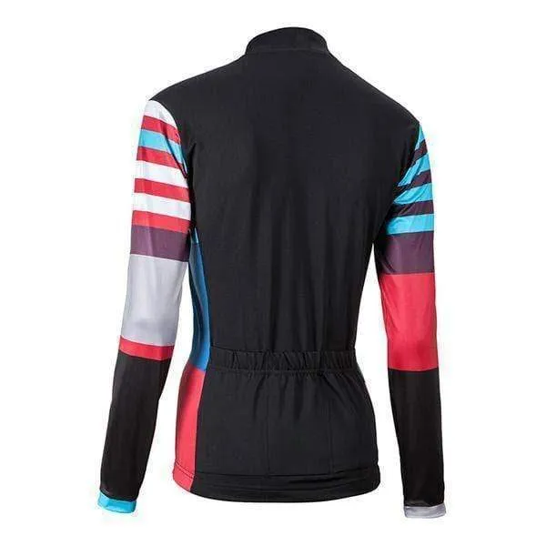 Blue Red Stripes Women's Long Sleeve Cycling Jersey