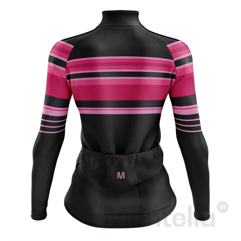 Women's Pink Striped Long Sleeve Cycling Jersey
