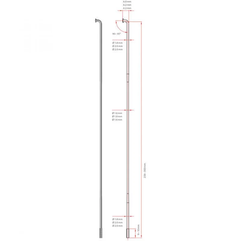 DT Swiss Speiche Competition 1,8 / 1,6 296 mm silber - robuste, leichte Laufrad-Speiche