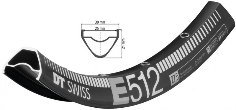 DT Swiss Felge E 512 27,5" 32 Loch Schwarz - robuste Enduro-Felge für anspruchsvolle Trails