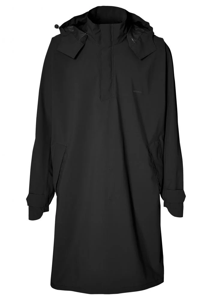 Basil Mosse Regenponcho Unisex jet black Gr. M/L - wasserdicht 5.000 WP, atmungsaktiv 5.000 MVP, Kapuze, Taschen, reflektierend