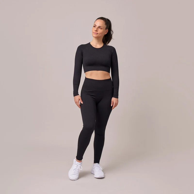Geripptes Sportshirt langarm Damen | Pastelllila