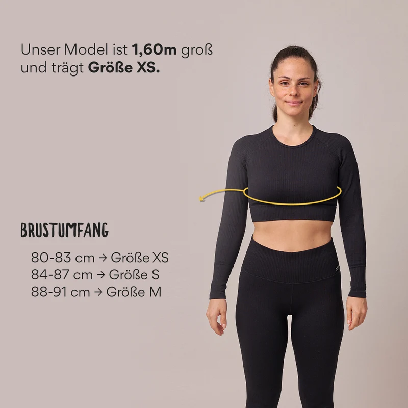 Geripptes Sportshirt langarm Damen | Schwarz