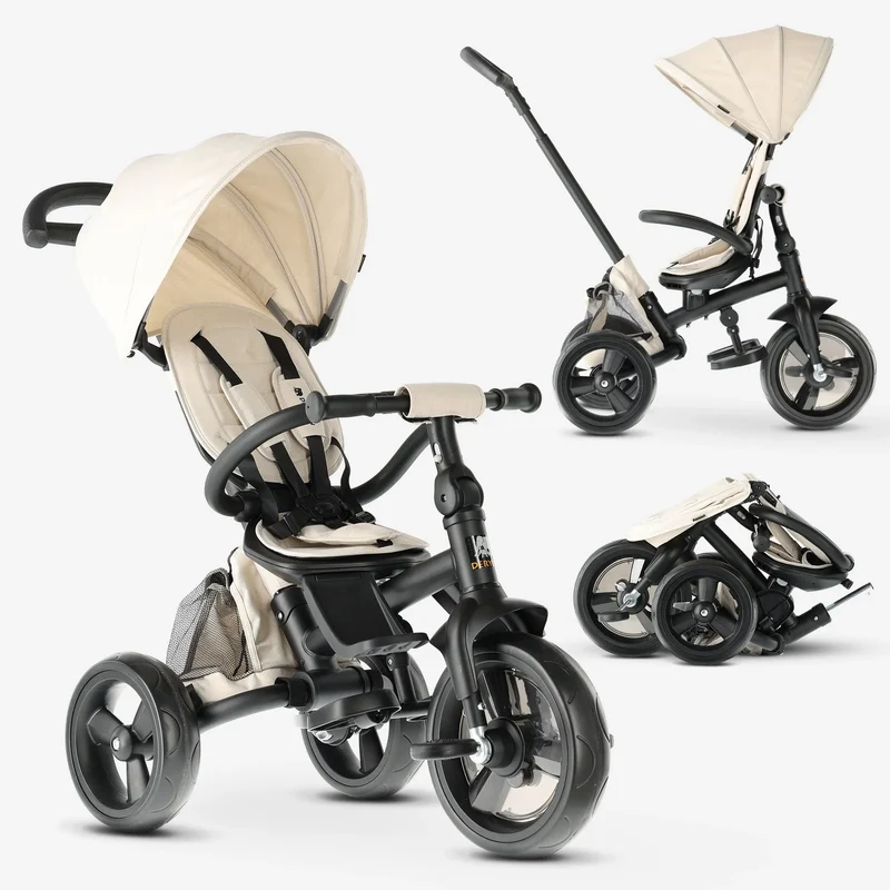Explorer Luxe Dreirad mit Schiebestange - Faltbar mit Körbchen Creme
