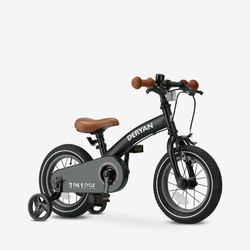 Luxus Kinderfahrrad 12 Zoll - 3 in 1 - Laufrad Schwarz