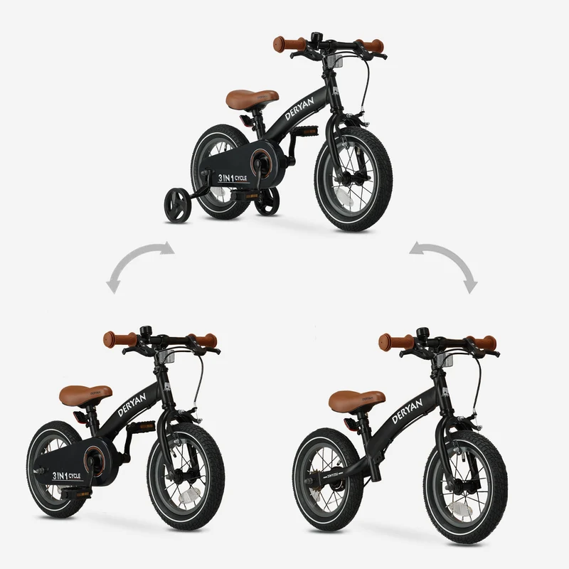 Luxus Kinderfahrrad 12 Zoll - 3 in 1 - Laufrad Schwarz