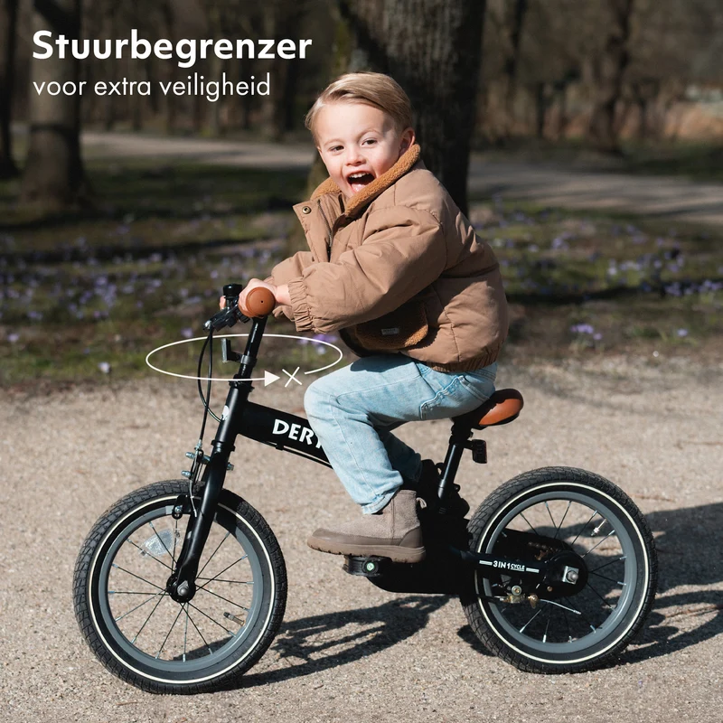 Luxus Kinderfahrrad 12 Zoll - 3 in 1 - Laufrad Schwarz