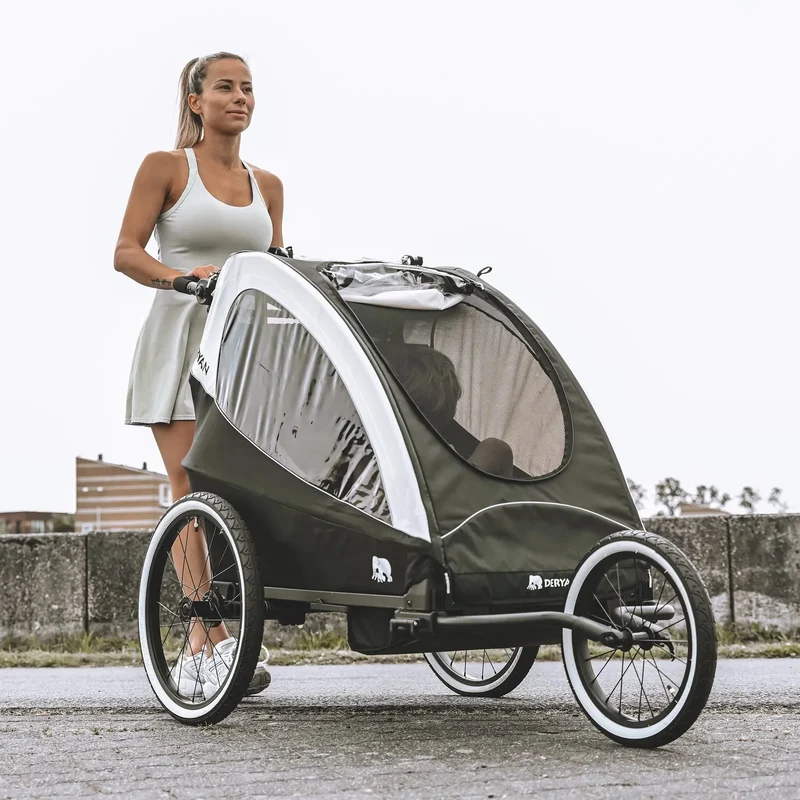 Luxus-Fahrradanhänger, 3-in-1-Kinderwagen und Jogger – Schwarz/Creme