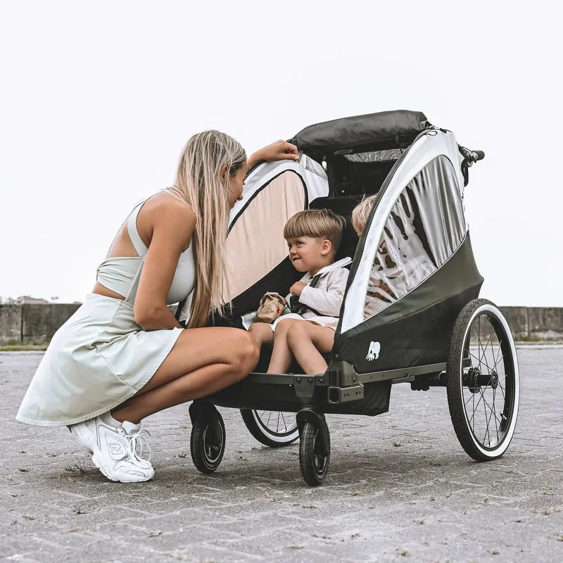 Luxus-Fahrradanhänger, 3-in-1-Kinderwagen und Jogger – Schwarz/Creme