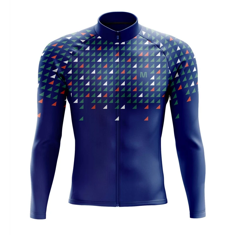 Men's Blue Triangles Long Sleeve Cycling Jersey