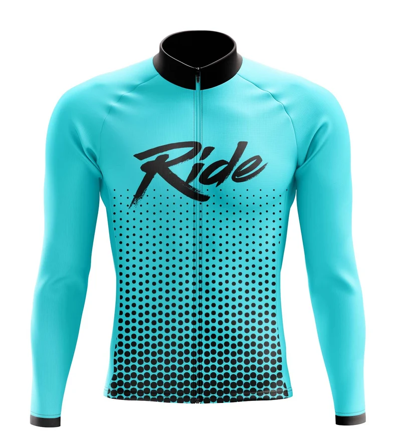 Men's Aqua Blue Ride Long Sleeve Cycling Jersey