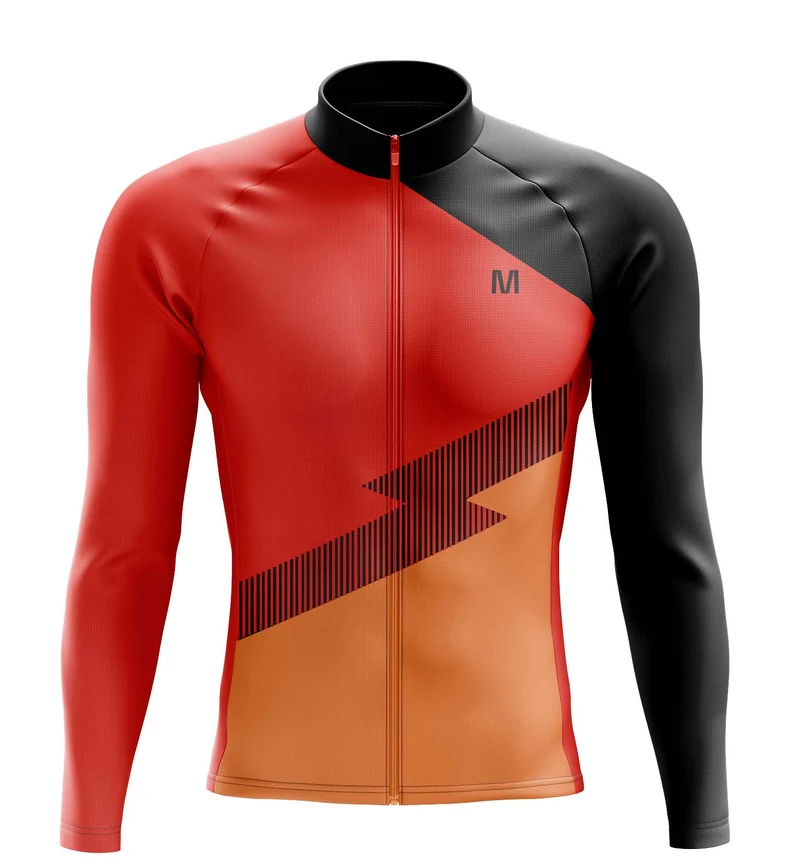 Men's Orange Side Long Sleeve Cycling Jersey