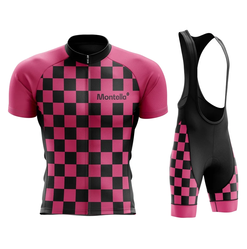 Men's Pink Squares Cycling Jersey or Bibs