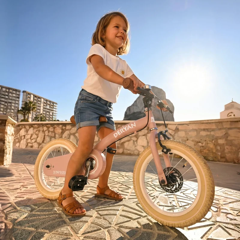 Luxus Kinderfahrrad 12 Zoll - 3 in 1 - Laufrad Rosa