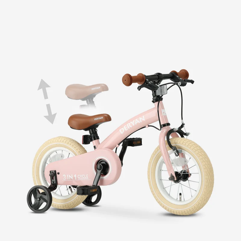 Luxus Kinderfahrrad 12 Zoll - 3 in 1 - Laufrad Rosa