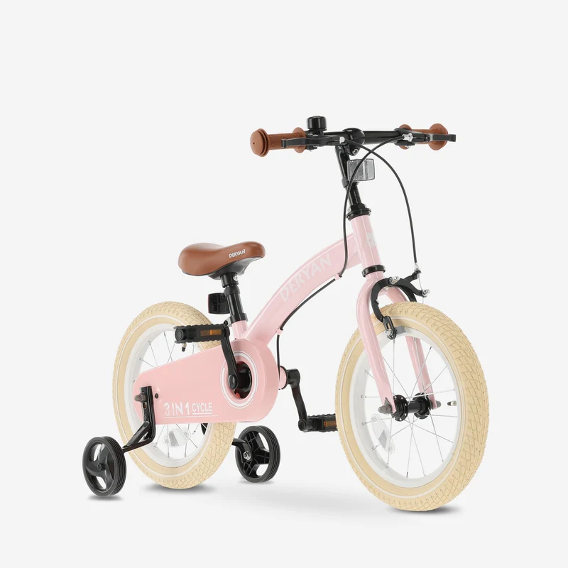 Luxus Kinderfahrrad 14 Zoll - 3 in 1 - Laufrad - Rosa