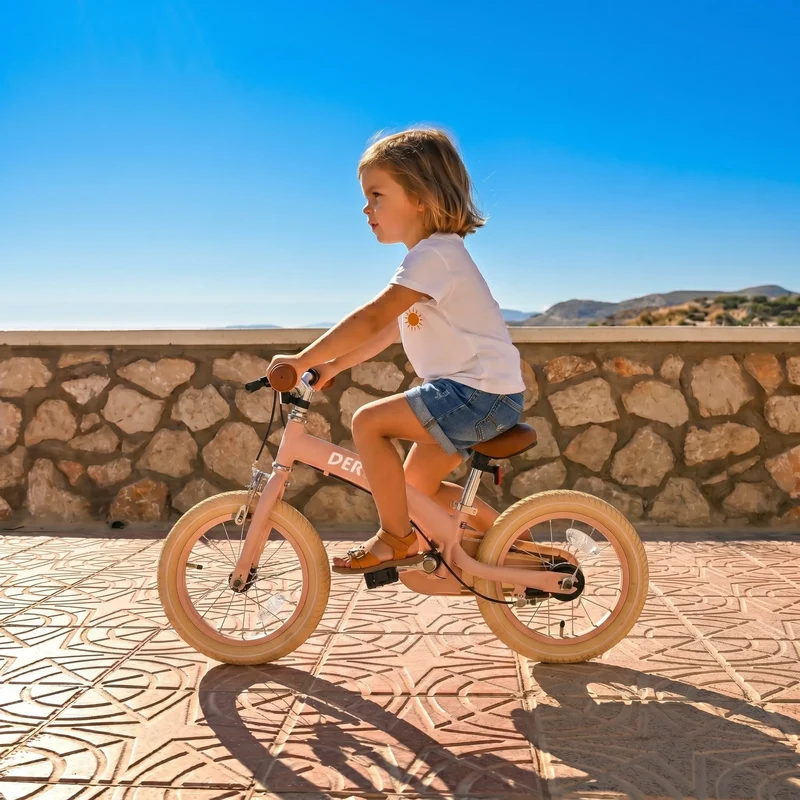 Luxus Kinderfahrrad 14 Zoll - 3 in 1 - Laufrad - Rosa