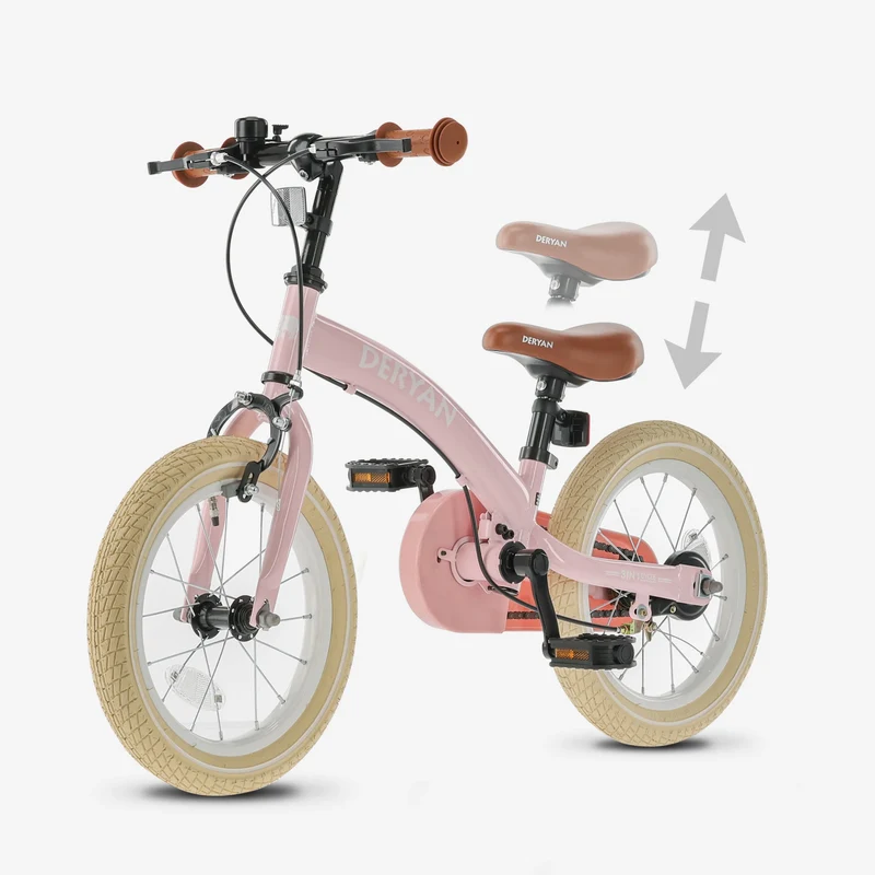 Luxus Kinderfahrrad 14 Zoll - 3 in 1 - Laufrad - Rosa