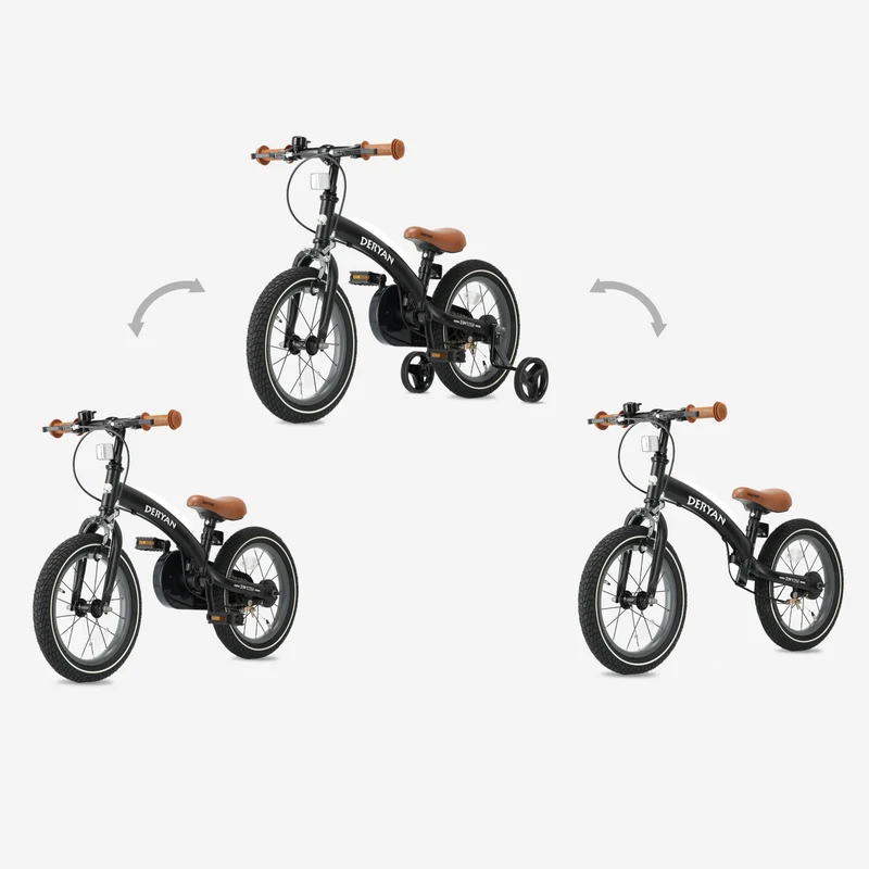 Luxus Kinderfahrrad 14 Zoll - 3 in 1 - Laufrad Schwarz