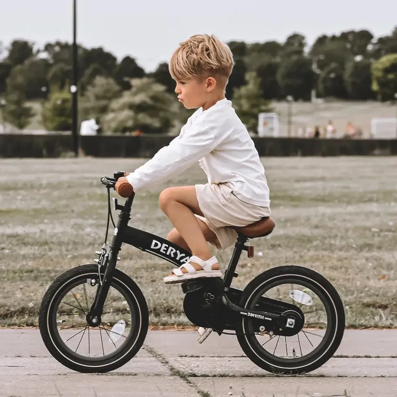 Luxus Kinderfahrrad 14 Zoll - 3 in 1 - Laufrad Schwarz