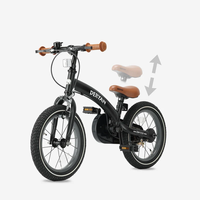 Luxus Kinderfahrrad 14 Zoll - 3 in 1 - Laufrad Schwarz
