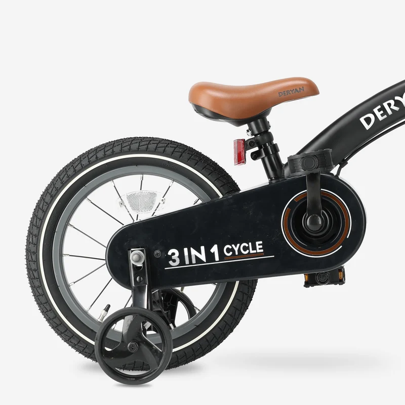 Luxus Kinderfahrrad 14 Zoll - 3 in 1 - Laufrad Schwarz