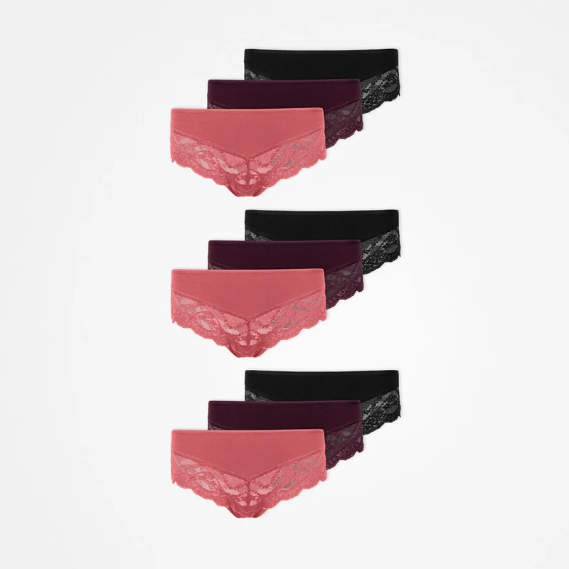 Hipster Panties mit Spitze | Mix (Mauve/Weinrot/Schwarz)