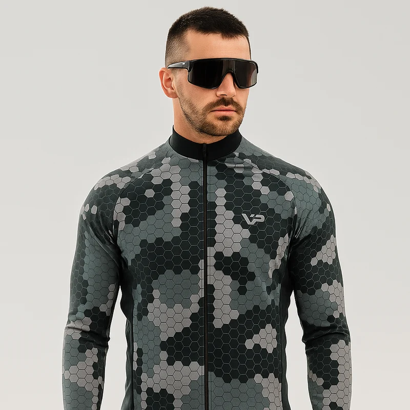 Grey Camouflage Long Sleeve Cycling Jersey