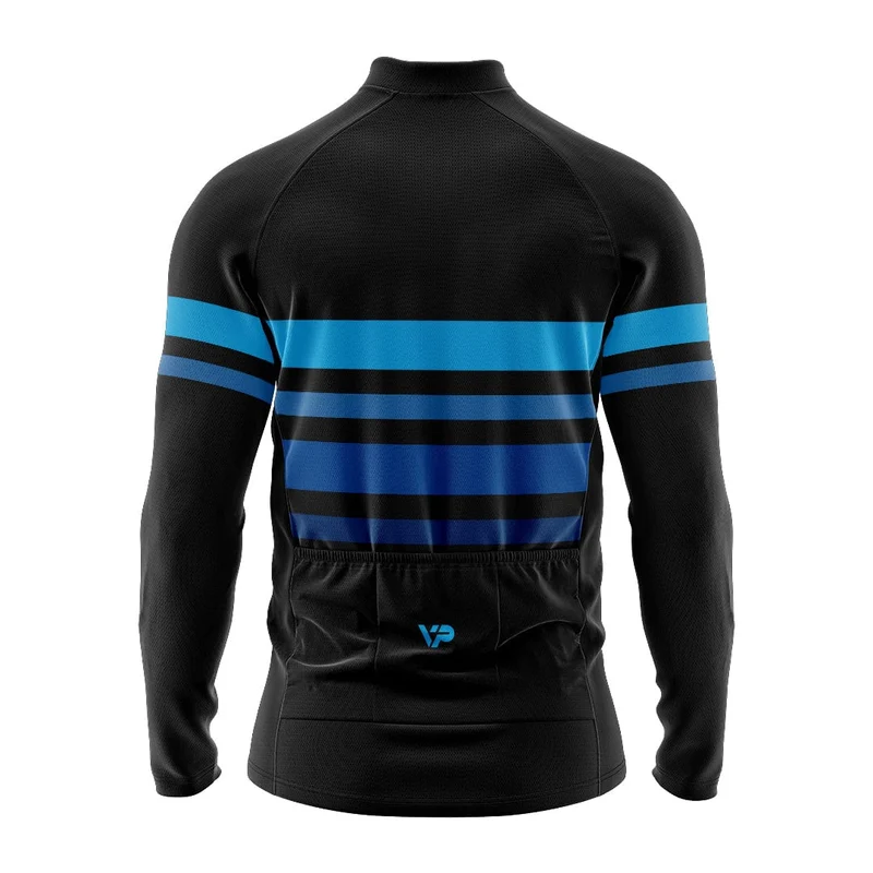 Black Long Sleeve Cycling Jersey VP2 Blue Lines