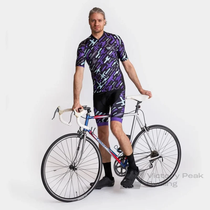 Men Purple Pattern Cycling Jersey