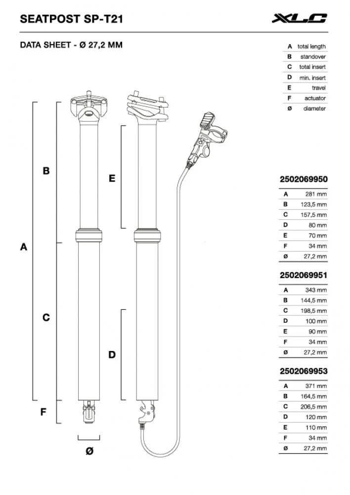XLC Dropper Post SP-T21 - Teleskop-Sattelstütze absenkbar für MTB