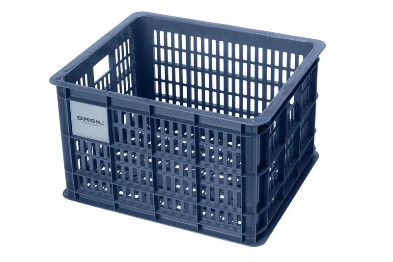 Basil Transportkorb Crate M Bluestone 29 Liter - robuster Fahrradkorb aus Kunststoff - stapelbar wetterfest mit MIK-Adapterplatte kompatibel - Adapterplatte