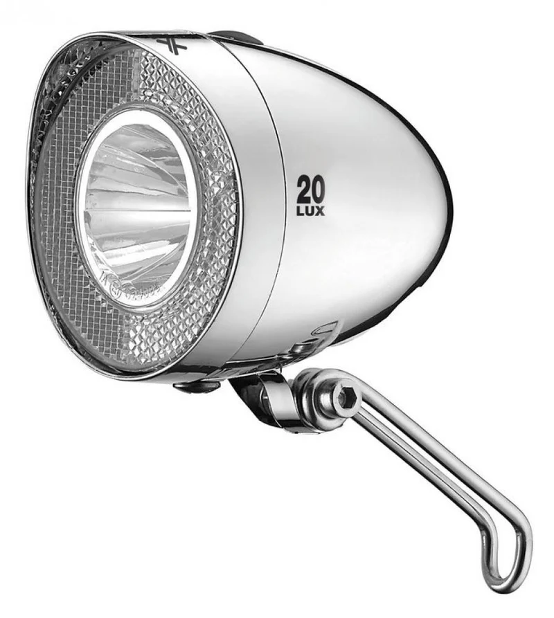 XLC Retro LED Fahrrad-Scheinwerfer, batteriebetrieben, 20 Lux, StVZO-zugelassen, Chrom, wasserbeständig, inklusive Reflektor und Edelstahl-Halterung