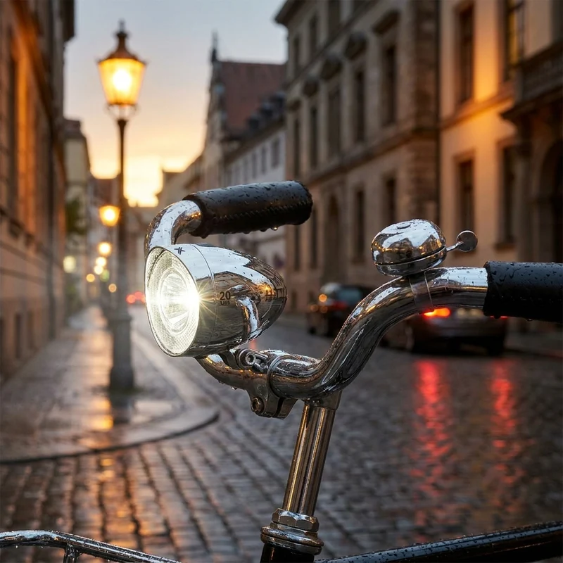 XLC Retro LED Fahrrad-Scheinwerfer, batteriebetrieben, 20 Lux, StVZO-zugelassen, Chrom, wasserbeständig, inklusive Reflektor und Edelstahl-Halterung