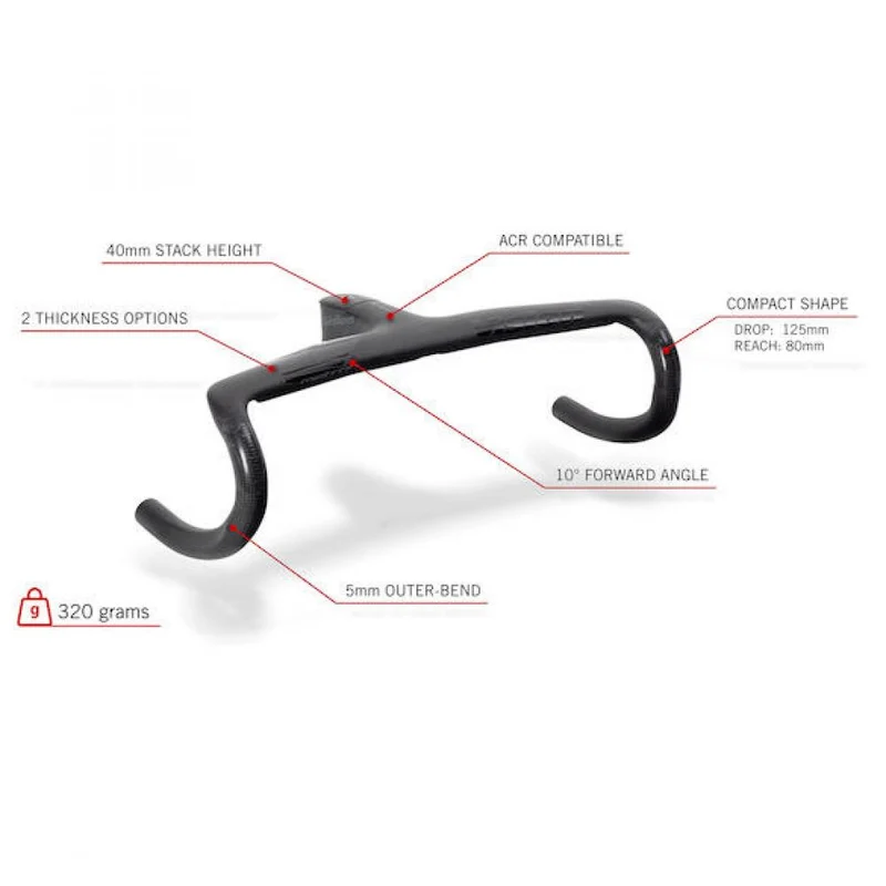 Vision Lenker Metron 5D ACR EVO 130 x 380 mm Schwarz - aerodynamisches Carbon-Cockpit