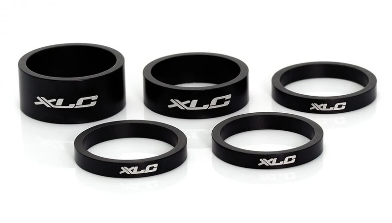 XLC A-Head Spacer-Set AS-A02, 1 Zoll, 3x5mm, 1x10mm, 1x15mm, Aluminium, schwarz matt, für individuelle Lenkerhöhenanpassung