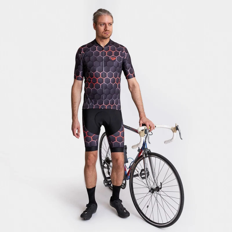 Hexagon Cycling Bib Shorts - Orange