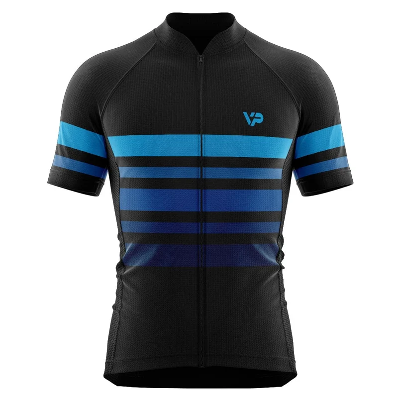 Black Cycling Jersey VP2 Blue Lines