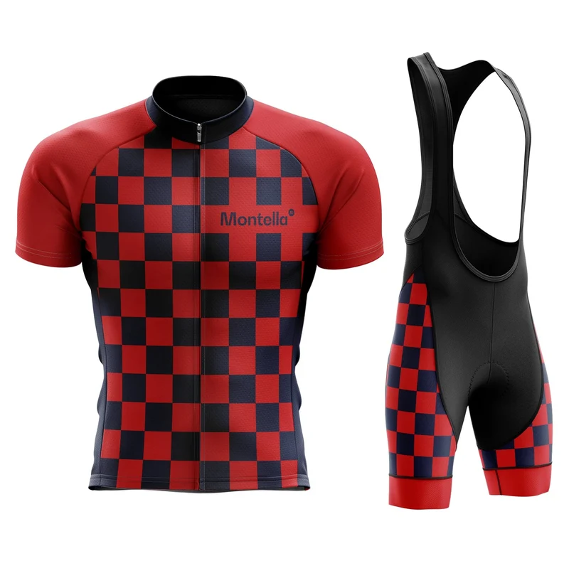 Men's Red Squares Cycling Jersey or Bibs