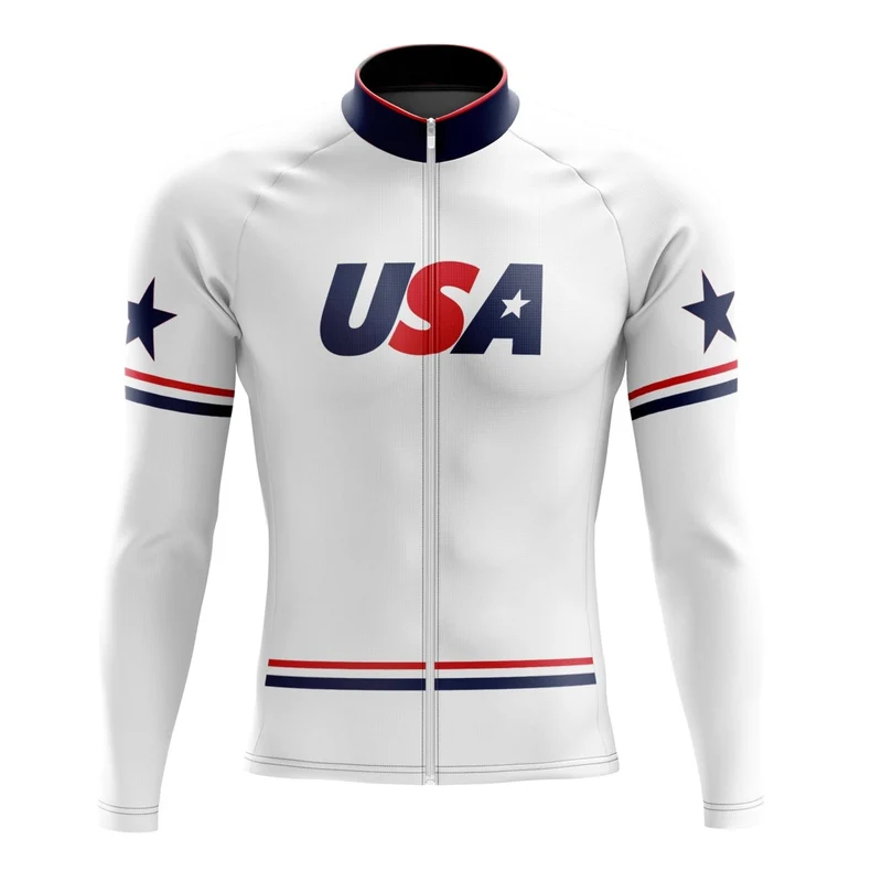 USA White Long Sleeve Cycling Jersey