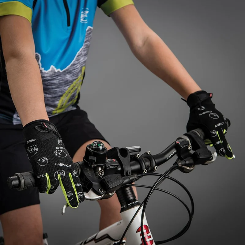 CHIBA Bones - Radhandschuhe L schwarz/neongel, atmungsaktiv, Touchfinger, gepolstert