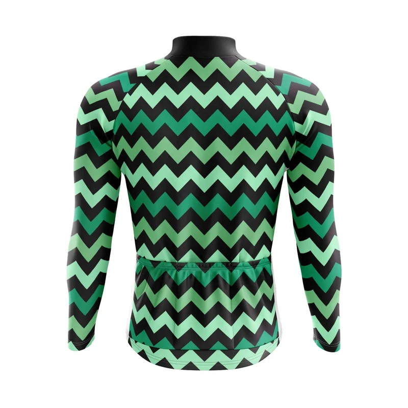 Men's Green Zig Zag Long Sleeve Cycling Jersey