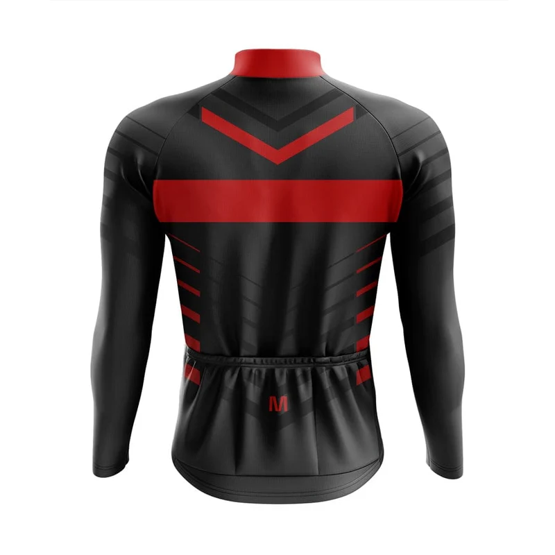 Men's Red Black Long Sleeve Cycling Jersey